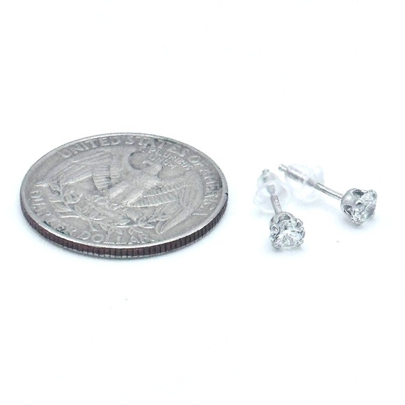 Sterling Silver 925 Cubic Zirconia Stud Earrings Small CZ Round Dainty Girls - Picture 4 of 5